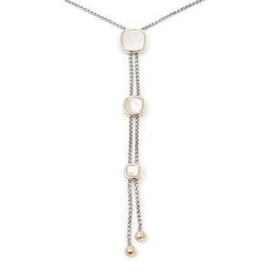 Two Tone Lariat Necklace Three MOP Square - Mimmic Fashion Jewelry