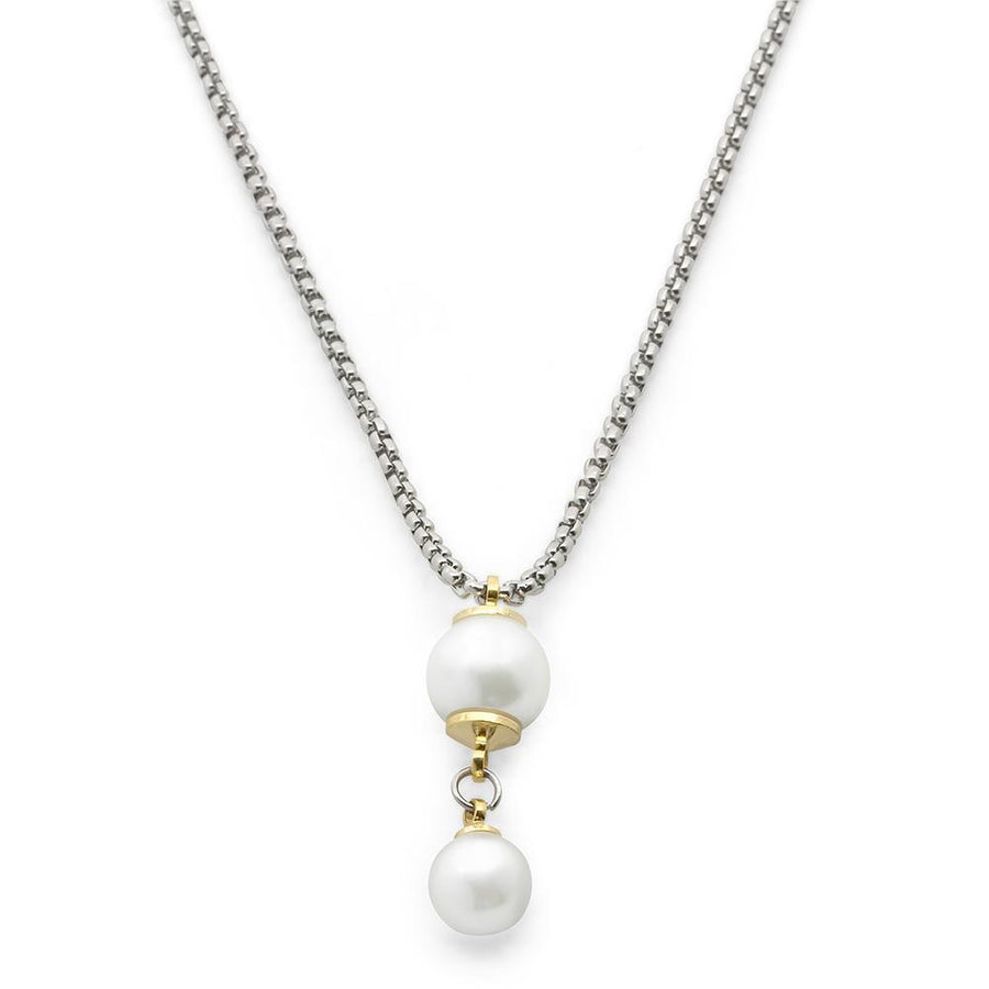 Two Tone Lariat Necklace Two Pearls - Mimmic Fashion Jewelry