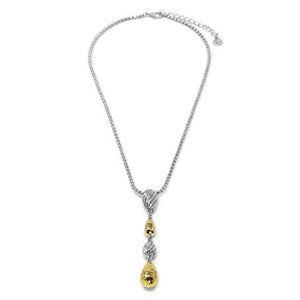Two Tone Lariat Necklace with Hammered Teardrops - Mimmic Fashion Jewelry