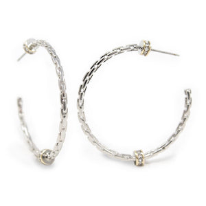 Two Tone Links Open Hoop CZ - Mimmic Fashion Jewelry