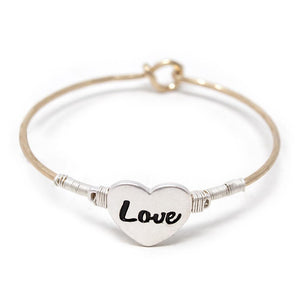 Two Tone Love Heart Hook Bangle Silver T - Mimmic Fashion Jewelry