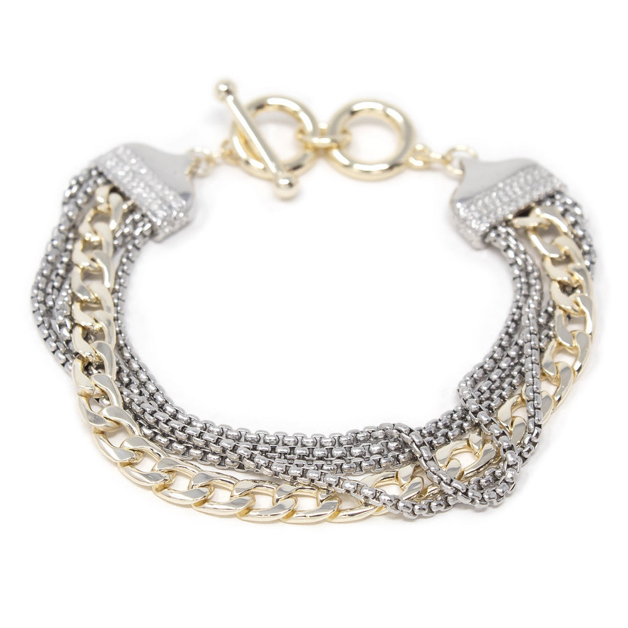 Two Tone Multi Row Chain Bracelet - Mimmic Fashion Jewelry
