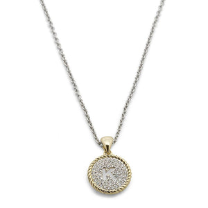 Two Tone Necklace Round Pave Initial - K - Mimmic Fashion Jewelry