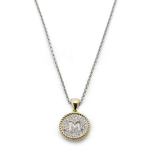Two Tone Necklace Round Pave Initial - M - Mimmic Fashion Jewelry