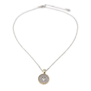 Two Tone Necklace Round Pave Initial - V - Mimmic Fashion Jewelry