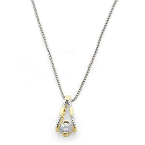 TwoTone Necklace V bar Single CZ - Mimmic Fashion Jewelry