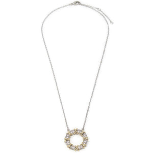 Two Tone Necklace with Circle Pave Pendant - Mimmic Fashion Jewelry
