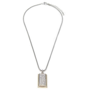 Two Tone Necklace with Double Pave Pendant - Mimmic Fashion Jewelry