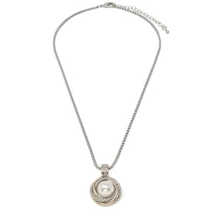 Two Tone Necklace with Pearl Circle of Life Pendant - Mimmic Fashion Jewelry