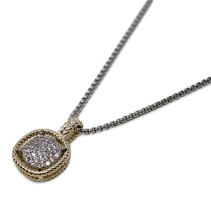 Two Tone Necklace with Soft Square Pave Pendant - Mimmic Fashion Jewelry