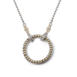 Two Tone Open Circle w CZ Pave on Ball Chain - Mimmic Fashion Jewelry