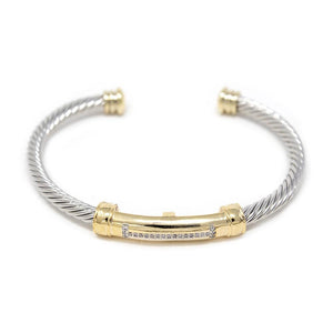 Two Tone Pave Station Cable Bangle - Mimmic Fashion Jewelry