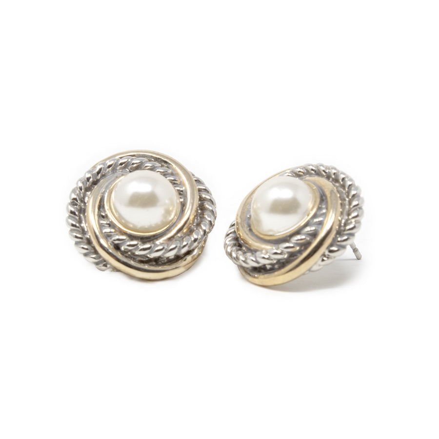 Two Tone Pearl Circle of Life Stud Earrings - Mimmic Fashion Jewelry