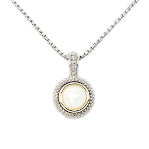 Two Tone Pearl Pendant Necklace Box Chain - Mimmic Fashion Jewelry