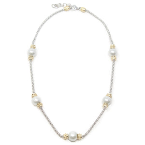 Two Tone Pearl Stations Necklace 16 Inch - Mimmic Fashion Jewelry