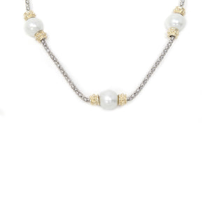 Two Tone Pearl Stations Necklace 16 Inch - Mimmic Fashion Jewelry
