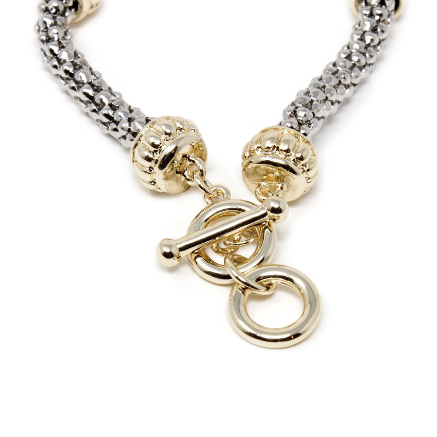 Two Tone Popcorn Chain Bracelet Three Station - Mimmic Fashion Jewelry
