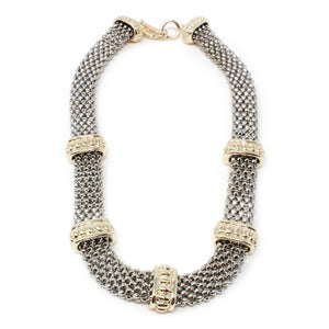 Two Tone Popcorn Wide Necklace With Stations - Mimmic Fashion Jewelry