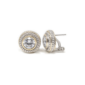 Two Tone Round CZ Stud Earrings - Mimmic Fashion Jewelry