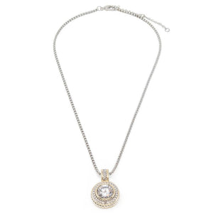 2Tone Round Faceted CZ Pendant Neck - Mimmic Fashion Jewelry