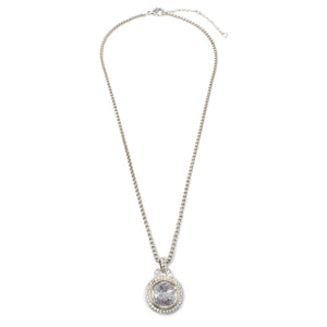 Two Tone Round Faceted Clear CZ Pendant Necklace - Mimmic Fashion Jewelry