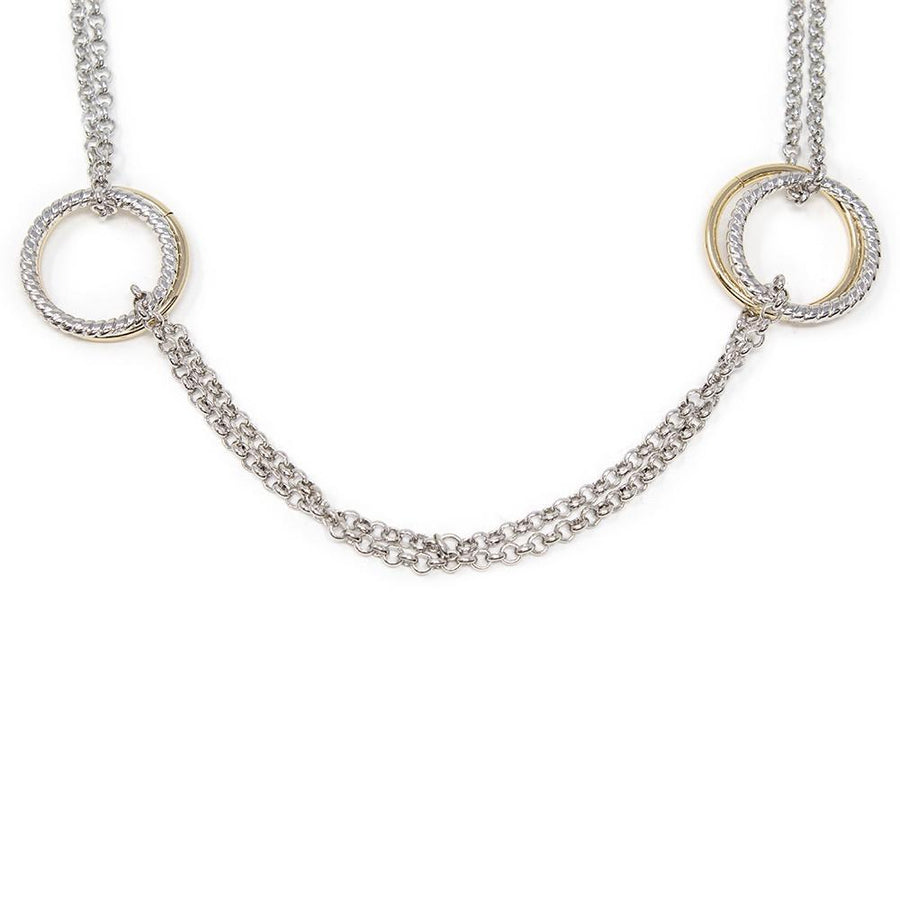 Two Tone Round Link Necklace Long - Mimmic Fashion Jewelry