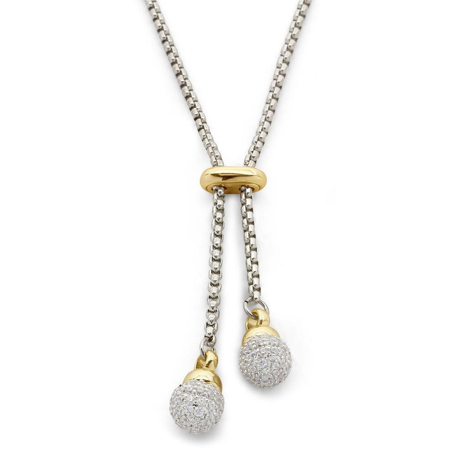 Two Tone Sliding Two Pave Ball Necklace 36 Inch - Mimmic Fashion Jewelry