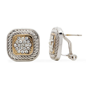 Two Tone Square Crystal Pave Earrings - Mimmic Fashion Jewelry