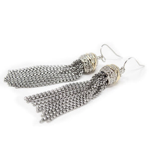 Two Tone Tassel Earrings Cross Design - Mimmic Fashion Jewelry