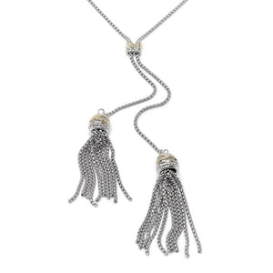 Two Tone Tassel Lariat Necklace Cross Design 33 Inch - Mimmic Fashion Jewelry