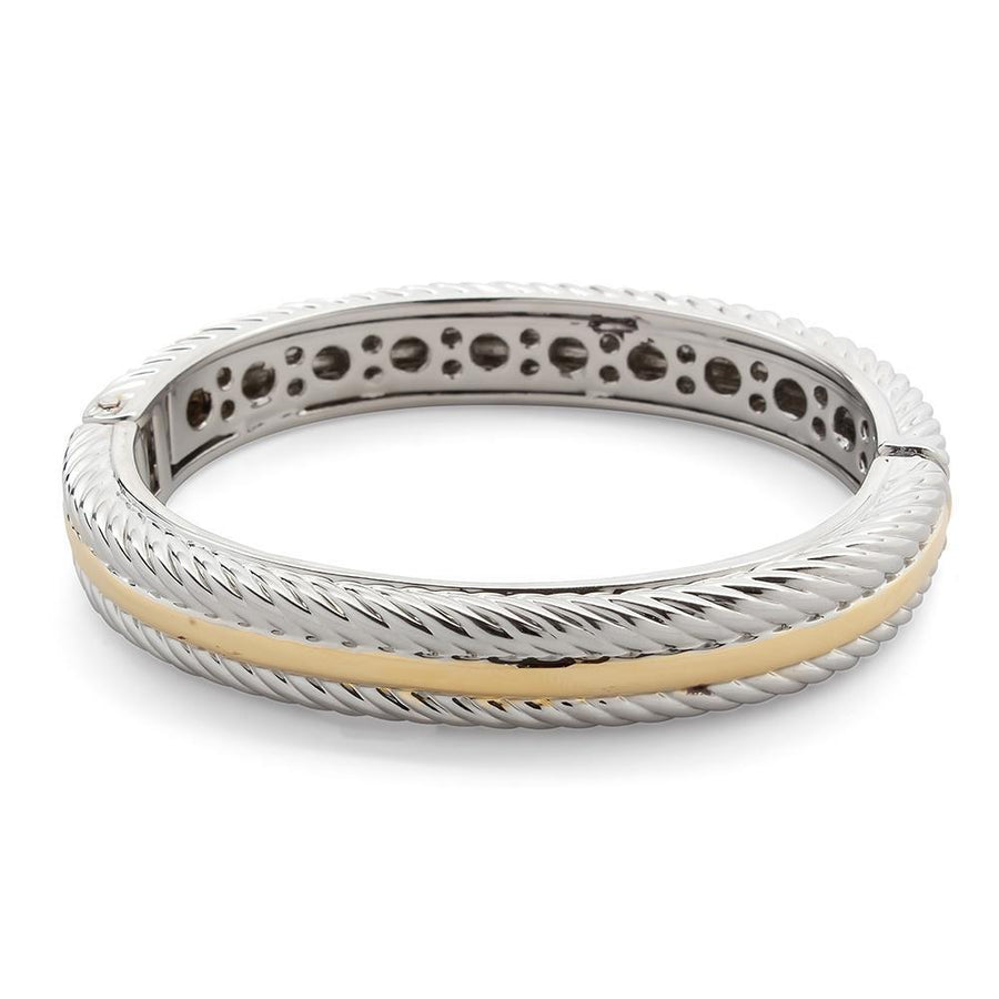 2Tone Wide 3Row Cable Hinged Bracelet - Mimmic Fashion Jewelry