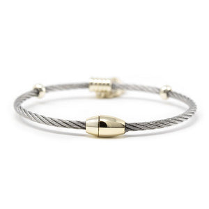 Two Tone Wire Bracelet CZ Pave Hamsa Hand - Mimmic Fashion Jewelry