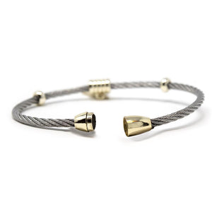 Two Tone Wire Bracelet CZ Pave Hamsa Hand - Mimmic Fashion Jewelry