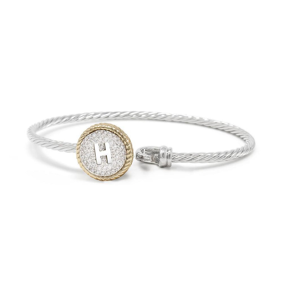 2Tone Wire Hook Bangle CZ -H - Mimmic Fashion Jewelry