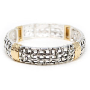 Two Tone Woven Stretch Bracelet Gold Tone - Mimmic Fashion Jewelry