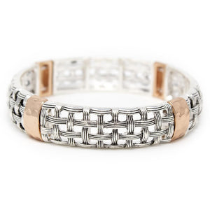 Two Tone Woven Stretch Bracelet Rose Gold Tone - Mimmic Fashion Jewelry