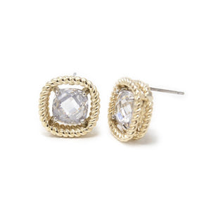 TwoTone Soft Square Crystal Earrings Gold Tone - Mimmic Fashion Jewelry
