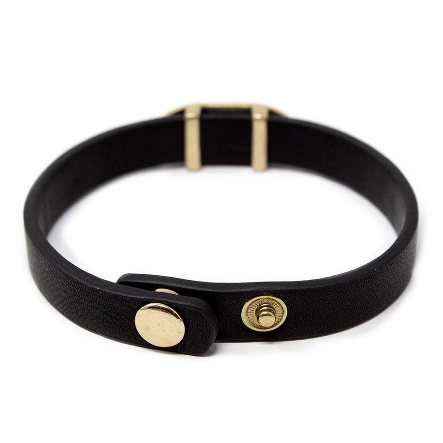 Vegan Bracelet w Brushed Gld Tone Oval Black - Mimmic Fashion Jewelry