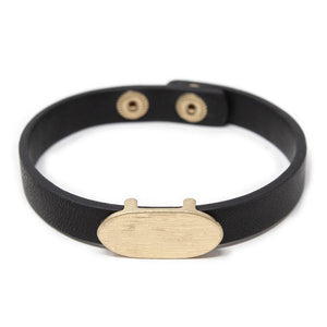 Vegan Bracelet w Brushed Gld Tone Oval Black - Mimmic Fashion Jewelry