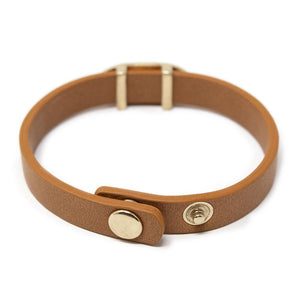 Vegan Bracelet w Brushed Gld Tone Oval Brown - Mimmic Fashion Jewelry