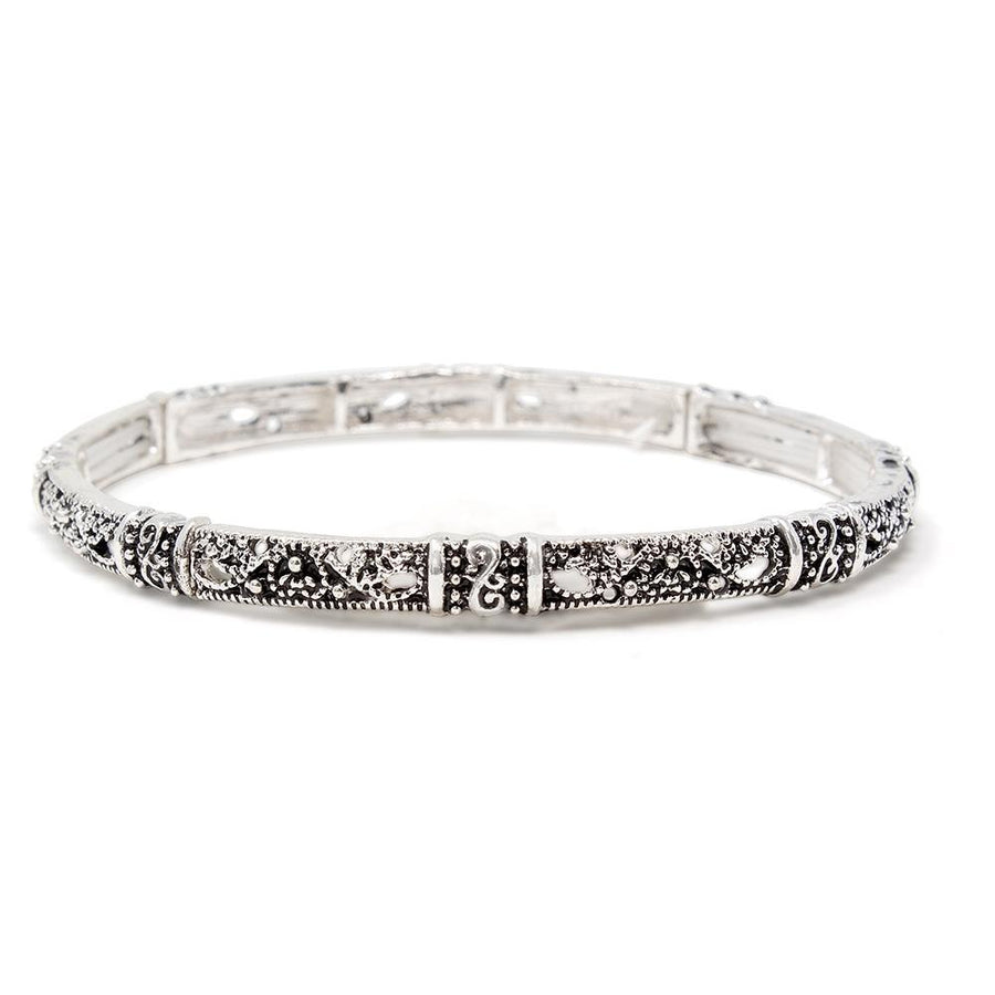Vintage Antique Design Stretch Bracelet SilverT - Mimmic Fashion Jewelry