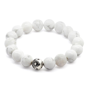 White Howlite Stretch Bracelet W 925 Sterling Silver Bead - Mimmic Fashion Jewelry