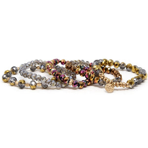 Wine Glass Bead Stretch Bracelets with Hammered Disc - Mimmic Fashion Jewelry