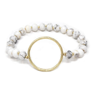 Wt Semi Precious Beaded Bracelet W Brushed Ring Gold T - Mimmic Fashion Jewelry
