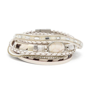 Zebra Multi Strand Leather Bracelet White - Mimmic Fashion Jewelry